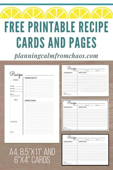 Free Printable Recipe Cards and Pages - Planning Calm From Chaos Organisation, Free Recipe Template, Recipe Templates Free, Recipe Organization Binder, Recipe Binder Printables, Recipe Book Printables, Recipe Template Printable, Printable Recipe Page, Junque Journal