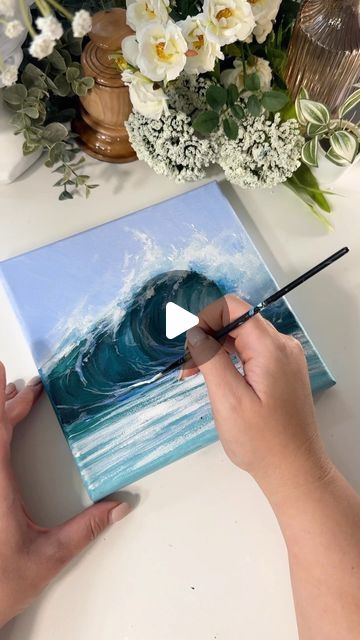 Painting The Ocean Tutorial, Painting Waves Acrylic, Wave Painting Tutorial, Acrylic Wave Painting, How To Paint Waves, Wave Oil Painting, Painting Waves, Process Painting, Ocean Waves Art