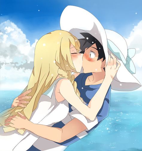 Ash X Lillie Kissing by AshtonSatoshiKetchum.deviantart.com on @DeviantArt Pokemon Ash X Lillie, Ash X Lillie, Umbreon Pokemon, Ash And Dawn, Pokemon Umbreon, Piggy Back Ride, Pokemon Ash And Serena, Legend Of Zelda Memes, Unexpected Love