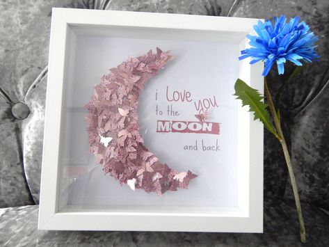 Frame Crafts, Glitter Butterflies, Box Frame Art, Butterfly Pictures, Crafts With Pictures, Dusky Pink, Glitter Paper, To The Moon And Back