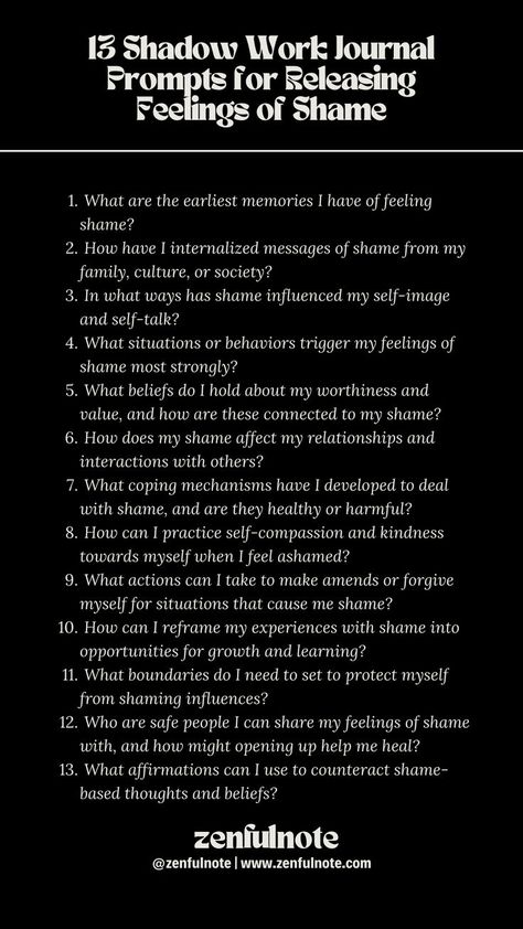 Releasing feelings of shame through shadow work involves exploring the roots of these feelings, understanding how they've shaped your life, and cultivating practices that foster self-acceptance and compassion. Tackling these questions is a courageous step toward healing. Resentment Shadow Work, Ego Shadow Work, Ego Shadow Work Prompts, Shadow Work Journal Prompts Sexuality, Shadow Work For Shame, Shadow Work Abandonment, How To Release Shame, Shadow Work Shame, Confidence Shadow Work