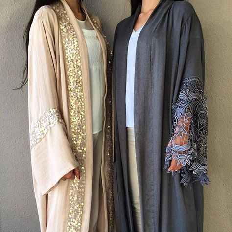 Limited edition Qabeela evening abayas. #qabeela #luxabayas #luxurylife #nude #gunmetal Kaftan Abaya, Mode Kimono, Pinterest Design, Mode Abaya, Hijabi Style, Abaya Designs, Arab Fashion, Abaya Dress, Modest Wear