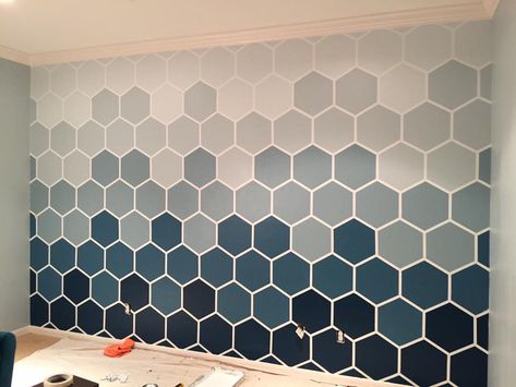 Hexagonal Wall Design, Hexagon Wall Paint, Hexagon Painted Wall, Classic Interior Design Luxury, Bathroom Wall Tile Design, Wall Paint Patterns, Wood Wall Design, House Paint Interior, Bathroom Inspiration Modern