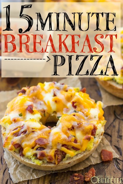 15 Minute Bacon Egg & Cheese Breakfast Pizzas - March 2020 - These were pretty good!  It could use a sauce or something on the bagel, but salsa helped there.  The bagel itself was chewy after reheating.  RATING:  B+ Sausage Bagel Breakfast Pizza, Ladies Breakfast Ideas, Breakfast Pizza Recipe Easy, Camping 2023, Dinners Summer, Team Breakfast, Jam Ideas, Breakfast Pizzas, Pizza Breakfast