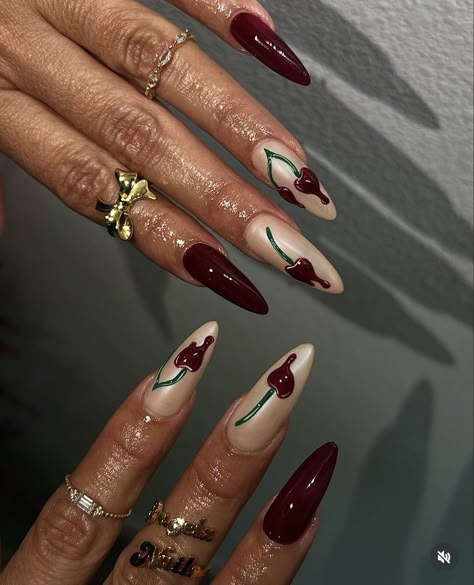 Cherry Nail, Red Acrylic Nails, Cherry Nails, Drip Nails, Nail Trend, Simple Acrylic Nails, Work Nails, Acrylic Nails Coffin Pink, Soft Nails