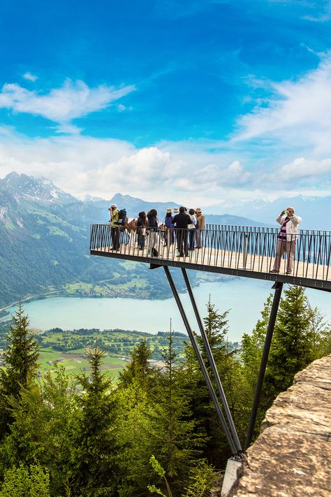 The Harder Kulm Funicular observation deck in #Interlaken, #Switzerland. Harder Kulm Switzerland, Interlaken Switzerland Photography, Switzerland Interlaken, Best Family Vacation Destinations, Switzerland Travel Guide, Interlaken Switzerland, Switzerland Vacation, Switzerland Cities, Observation Deck