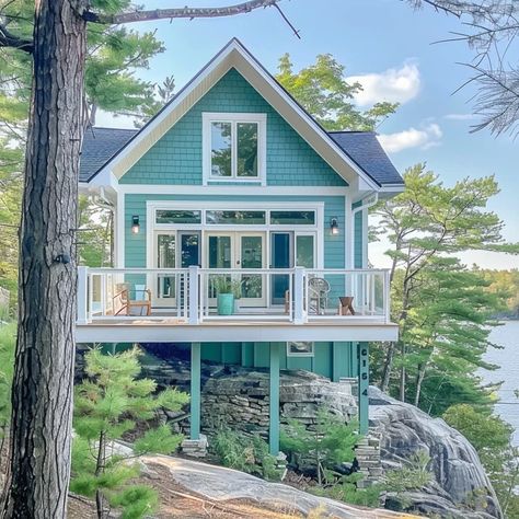 My Images Maine Houses Cottages, Big Beach House Exterior, Waterfront Homes Lake Cottages, Cottage Near The Sea, Lake Homes Exterior Lakeside Cottage, Ocean Cabin Beach Cottages, Lake Cottage Exterior, Big Beach House, Small Lake House Plans Big Windows