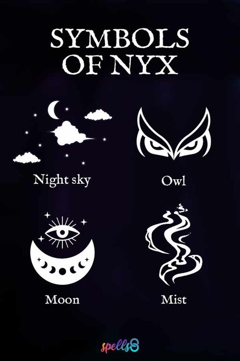 Nyx Goddess Of Night Symbols, Goddess Symbol Tattoo, Goddess Of Night, Nyx Goddess, Goddess Magick, Goddess Symbol, Goddess Names, Goddess Symbols, Goddess Aesthetic