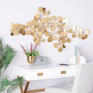 Wayfair | Gold Wall Accents You'll Love in 2023 Organic Wall Decor, Wall Centerpiece, Abstract Metal Wall Art, Gold Wall Decor, Cosmoliving By Cosmopolitan, Plate Wall Decor, Geometric Wall Decor, Iron Wall Decor, Round Metal Wall Art