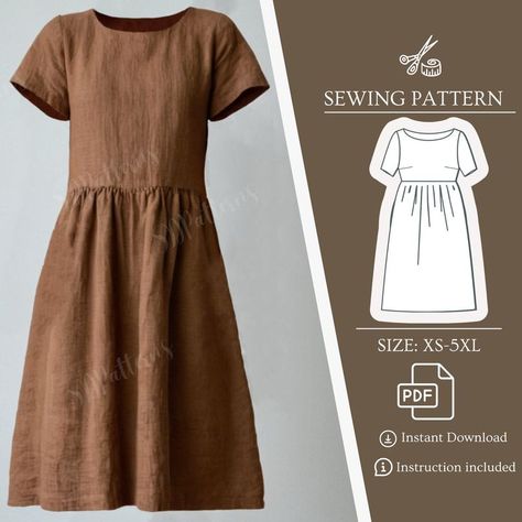 Create a stunning A-Line high-waist linen dress with our easy-to-follow, DIY PDF sewing pattern. Suitable for sizes XS-5XL, this dress is perfect for any occasion.. #dress #patterns #fashion Etsy Dress Patterns, Homestead Attire, Linen Dress Pattern Free, Dress Pattern Simple, Linen Dress Pattern, Sewing Pdf Pattern, Basic Dress Pattern, Patterns For Sewing, Free Dress