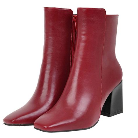 PRICES MAY VARY. Rubber sole Shaft measures approximately 5.51" from arch Disco Shoes, Burgundy Boots Ankle, Square Toe Ankle Boots, Chunky Heeled Boots, Red Ankle Boots, Burgundy Boots, Boots Square Toe, Chunky Heel Ankle Boots, Low Heel Boots