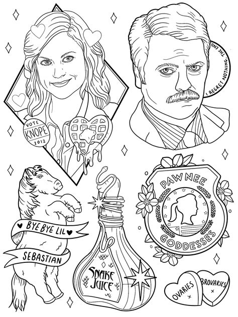 Parks And Recreation Tattoo, Cat Kingston Tattoo, Parks And Rec Tattoo, Rec Tattoo, Band Doodles, Cat Kingston, Miscellaneous Tattoos, Parks And Rec, Kawaii Tattoo