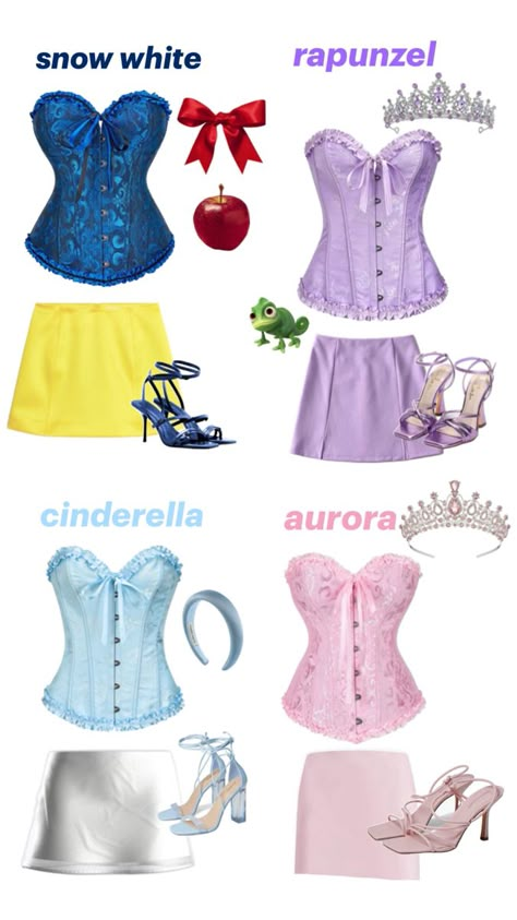 #disenyprincesses #cinderella #snowhite #aurora #rapunzel Purple Princess Costume, Cute Halloween Costumes Princesses, Easy Disney Princess Costumes, Halloween Disney Princess Costumes, Aurora Costume Women, Repunzle Costume Idea, Disney Princess Costumes For Women, Cinderella Outfit Ideas, Cinderella Costume Women