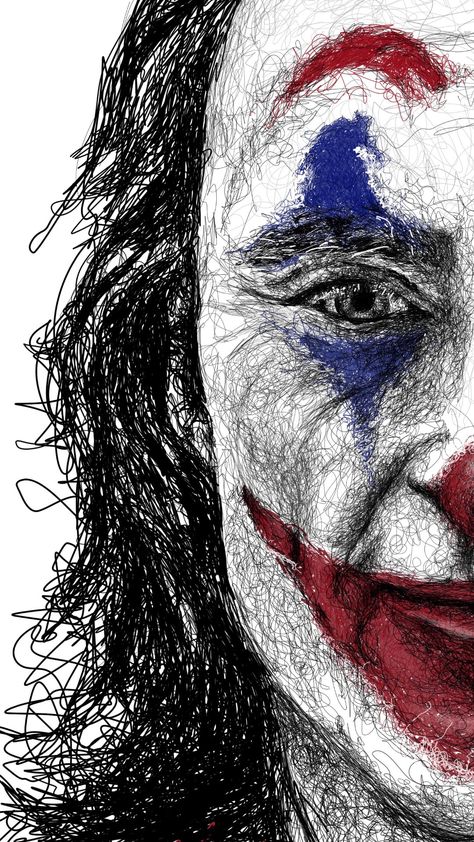 Joker Pen Art, Scribble Art Aesthetic, Scribble Art Creative, Black Pen Drawing Ideas, Pen Scribble Art, Drawing Scribble, Joker Art Drawing, Joker Drawing, Black Pen Drawing