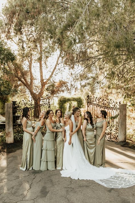 Green Mismatched Bridesmaid Dresses, Mismatched Green Bridesmaid Dresses, Sage Bridesmaid Dresses, Long Wedding Dress, Sage Green Bridesmaid Dress, Green Themed Wedding, Sage Wedding, Mismatched Bridesmaids, Mismatched Bridesmaid Dresses