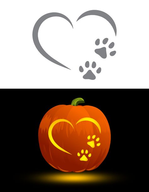 Printable Heart and Paw Prints Pumpkin Stencil Heart Pumpkin Carving, Heart Pumpkin, Pumpkin Carving Stencils Free, Entertaining Kids, Pumpkin Patterns, Pumpkin Designs, Pumpkin Carvings, Heart Printable, Pumpkin Carvings Stencils