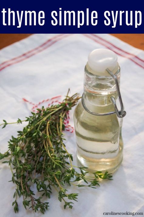 This thyme simple syrup is an easy twist on a plain syrup with a gently aromatic, herbal flavor It's easy to make and adds a lovely flavor to cocktails, lemonade and more. What Is Simple Syrup, Thyme Simple Syrup, Infused Lemonade, Rhubarb Syrup, Chicory Recipe, Syrup Recipes, Craft Cocktail Recipe, Simple Syrup Recipes, Ginger Syrup