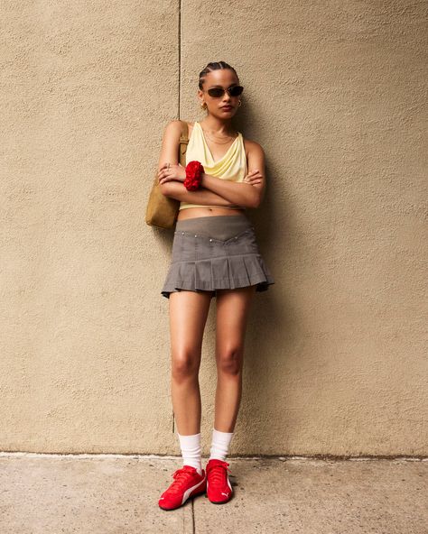 Kith Editorial for the PUMA Speedcat OG Red Sneakers Outfit, Puma Speedcat, Summer Monogram, Puma Outfit, Fitness Models Female, Sneakers Outfit, Sandals For Sale, Knitwear Tops, Baddie Outfits