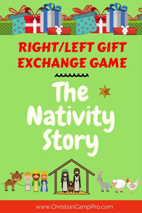 Advent Games For Kids, Gift Exchange Story, Kids Gift Exchange, Gift Passing Game, Left Right Christmas Game, Christian Christmas Games, Gift Exchange Game, Church Christmas Party, Christmas Gift Exchange Games