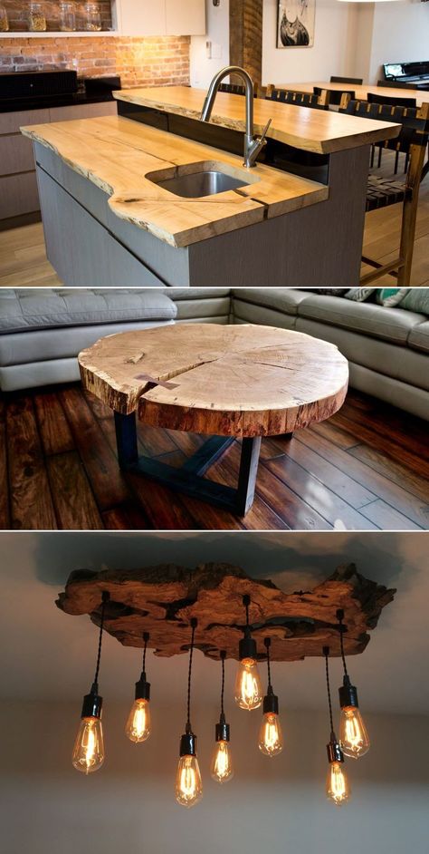 Wood Decorating Ideas, Live Edge Wood Furniture, Live Edge Furniture, Diy House Projects, Live Edge Wood, Living Room Decor Apartment, Rustic Furniture, Live Edge, Home Decor Styles