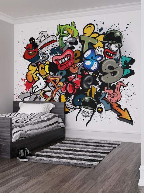 Brewster Spray Paint Wall Mural #ad #wallart #walldecor #colorful #color #bedroomideas #bedroom #homedecor #interiordesign Tumblr, Graffiti Room Ideas Bedrooms, Paint Wall Mural, Graffiti Bedroom, Spray Paint Wall, Hur Man Målar, Bedroom Murals, Paint Wall, Wall Murals Painted