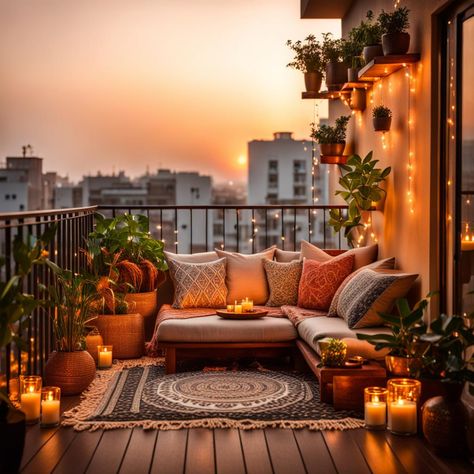 Small boho balcony Whimsical Living Room, Fall Fireplace Decor, Home Decor Apartment, Home Decor Cozy, Balcony Design Ideas, Small Balcony Design, Small Balcony Decor, Home Decor Modern, Apartment Balcony Decorating