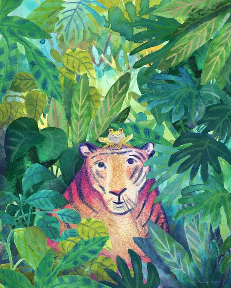 Jungle Drawing, Media Illustration, Jungle Wall Art, Giclee Abstract, Frog Illustration, Jungle Wall, Jungle Art, Mixed Media Illustration, Work Email