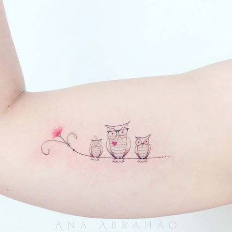 43 Cool Owl Tattoo Ideas for Women | Page 2 of 4 | StayGlam Owl Family Tattoo, Tattoos For 3 Best Friends, Tiny Owl Tattoo, Simple Owl Tattoo, Cute Owl Tattoo, 3 Best Friends, Couple Tattoos Unique, Stylish Tattoo, Owl Tattoo Design