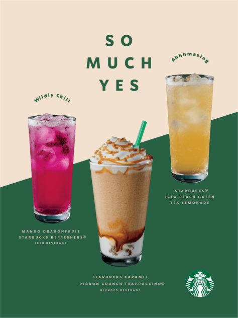 Starbucks Design Poster, Starbucks Graphic Design, Starbucks Ads, Drinks Ads, Starbucks Poster, Peach Green Tea Lemonade, Drink Ads, Coffee Poster Design, Peach Green Tea