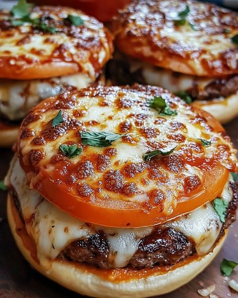 Pizza Burgers: Ingredients: - 1 pound ground beef - 16-24 slices pepperoni - 1/2 cup pizza sauce - 1/2 teaspoon garlic powder - 1/2 teaspoon onion powder - 1/2 teaspoon Italian seasoning - 1/4 teaspoon salt - 1/4 teaspoon black pepper - 4 slices mozzarella cheese - 4 hamburger buns - Butter, for toasting buns Instructions: 1. Preheat the grill or skillet over medium heat. 2. In a large bowl, mix the ground beef, garlic powder, onion powder, Italian seasoning, salt, and black pe... Pizza Burgers, Seasoning Salt, Cheese Burger, Hamburger Buns, Food Goals, Easy Family Meals, Pizza Sauce, The Grill, 1 Pound