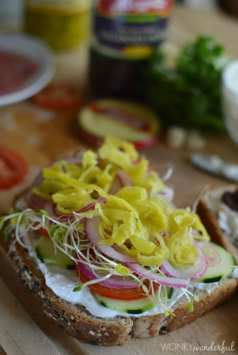 Greek Vegetable Sandwich with Creamy Feta Spread : healthy vegetarian lunch recipe Feta Spread, Greek Vegetables, Healthy Vegetarian Lunch, Vegetarian Sandwiches, Vegetable Sandwich, Creamy Feta, Sandwich Wrap, Vegetarian Lifestyle, Veggie Sandwich