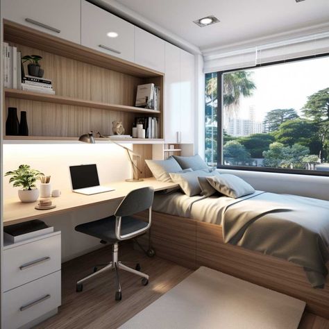 How to Optimize Space in Your Small Bedroom Interior Design • 333+ Images • [ArtFacade] Small Bedroom Office Ideas Space Saving, Small Student Bedroom, Small Bedroom Interior Design, Ikea Small Bedroom, Small Bedroom Office, Box Room Bedroom Ideas, Very Small Bedroom, Interior Design Living Room Modern, Student Bedroom