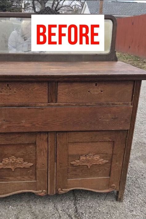 dresser makeover before after Empire Buffet Makeover, Old Buffet Makeover Ideas, Painted Buffet Ideas, Decor Hacks Diy, Thrift Store Furniture Makeover Diy, Buffet Makeover, Painted Buffet, Antique Buffet, Makeover Before And After