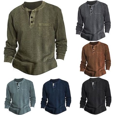 30 Year Old Mens Fashion, Casual Confortable, Mens Long Sleeve Shirts, Short Sleeve Tops Casual, Design Jersey, Mens Casual T Shirts, Mens Henley, Henley Shirt, Tee Shirt Homme