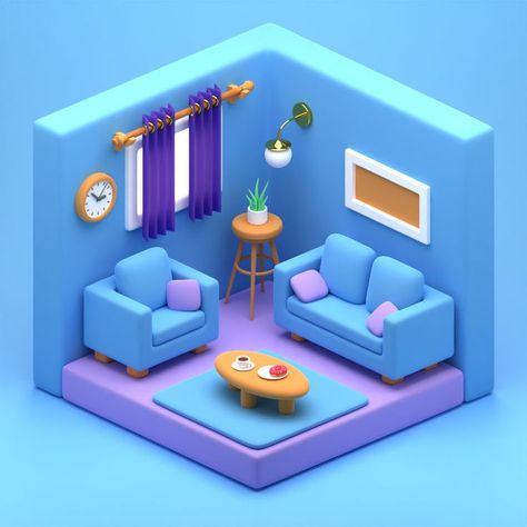 3d Living Room, Adobe Illustrator Design, Blender Models, Sims 4 House Design, Isometric Art, Sims House Design, Blender Tutorial, Simple Room, Modelos 3d