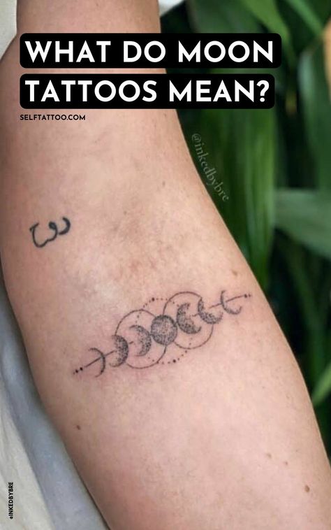 Moon Tattoo Designs Meaning, Moon Cycle Tattoo Wrist, Moon Symbolism Meaning Tattoo, Witchy Moon Tattoo Ideas, Travel Moon Tattoo, Small Phases Of The Moon Tattoo, Moon Tattoos With Meaning, Moon Phases Geometric Tattoo, Sun And Moon Cycle Tattoo