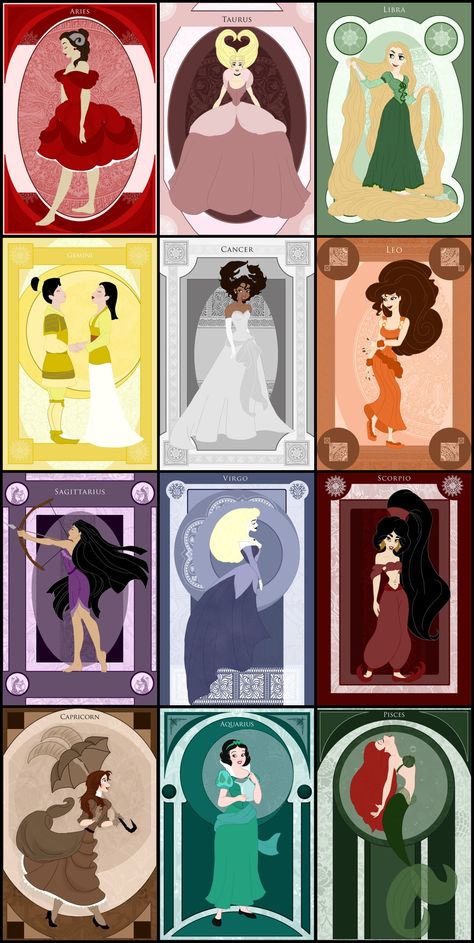 Disney Princess Zodiac Disney Princess Zodiac Signs, Disney Princess Zodiac, Tinkerbell Characters, Disney Zodiac, Zodiac Signs Pictures, Zodiac Characters, Zodiac Signs Chart, Loki Fanart, Zodiac Birthdays