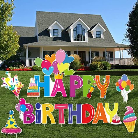 Amazon.com : URATOT 10 Pieces Happy Birthday Lawn Yard Signs with Stakes Colorful Outdoor Birthday Sign Corrugated Plastic Signs with Letters, Party Hat, Hearts, Fireworks, Balloons, Ice Cream : Patio, Lawn & Garden Patio Fall Decor, Corrugated Plastic Signs, Happy Birthday Yard Signs, Paper Party Decorations, Birthday Yard Signs, Decorative Garden Stakes, Outdoor Birthday, Lawn Art, Happy Birthday Lettering