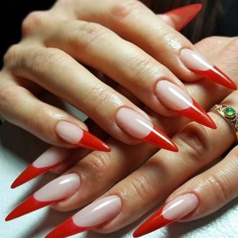 55+The Best Nail Art Designs 2018 ⋆ fashiong4 Red Tip Stiletto Nails, Red French Stiletto Nails, Red French Tip Nails Stiletto, French Tip Acrylic Nails Stiletto, Stiletto French Tip Nails, French Tip Stiletto Nails, French Tip Stiletto, French Stiletto Nails, Color French Tip