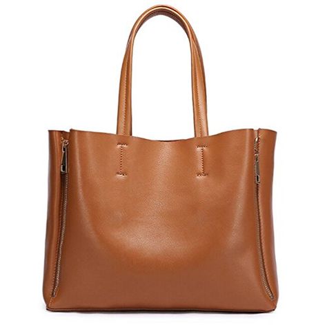 H.Tavel Women's Genuine Cow Leather Double Zip Large Tote Top-Handle Handbags Purses Clutch Baggu Tote, Baggu Leather, Leather Work Bag, Brown Tote Bag, Stylish Tote Bag, Genuine Leather Totes, Brown Leather Totes, Everyday Tote, Top Handle Handbags