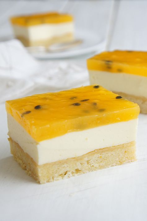 Jelly, Passionfruit Slice, Fruit Mousse, Jelly Slice, Passionfruit Cheesecake, No Bake Slices, Passionfruit Recipes, Vanilla Bean Cheesecake, Recipe Cake