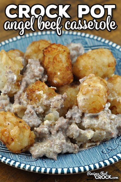 I have a feeling you are going to love this Crock Pot Angel Beef Casserole. It is full of wonderful flavor and super simple to throw together! Casserole For Two, Best Gravy Recipe, Beef Crockpot, Tater Tot Casserole, Beef Casserole Recipes, Crockpot Recipes Beef, Crockpot Dishes, Crock Pot Soup, Crock Pot Slow Cooker