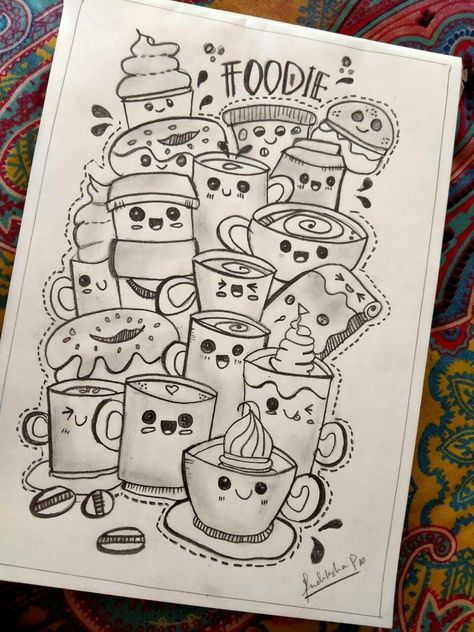 Foodie Doodle Art, Foodie Doodle, Foodie Cartoon, Chest Tattoo Ideas, Armband Tattoos, Pencil Drawings For Beginners, Cartoon Doodle, Easy Doodle, Doodles Drawings