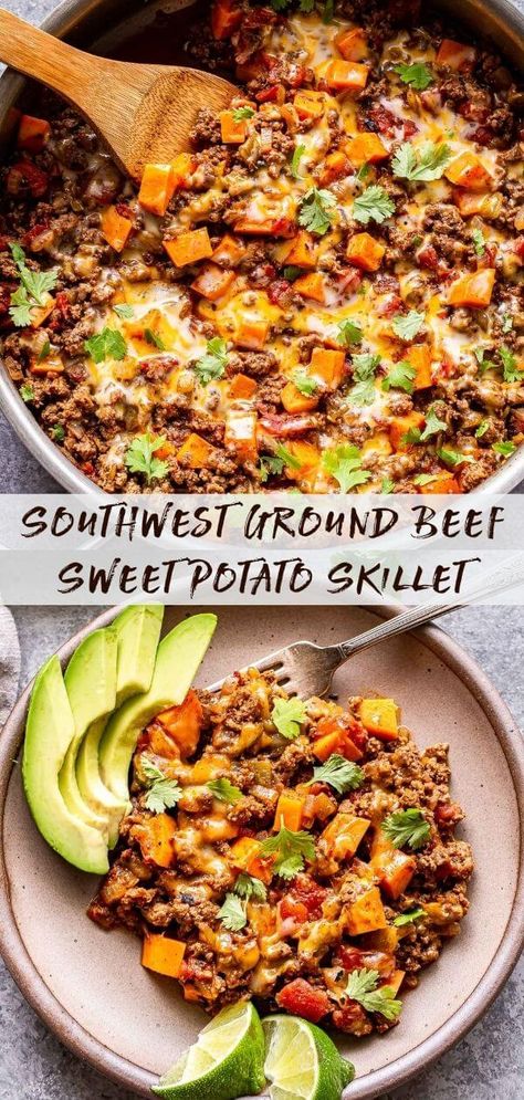 Southwest Ground Beef, Beef And Sweet Potato Skillet, Beef And Sweet Potato, Potato Skillet, Shepards Pie, Sweet Potato Skillet, Recipe Vegetarian, Health Dinner, Health Dinner Recipes