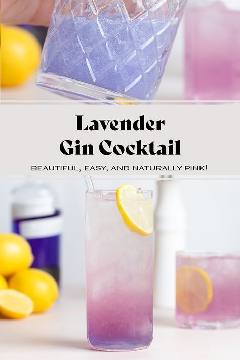 This Lavender Gin Cocktail is as delicious as it is beautiful! Blue gin and lemon juice give it a beautiful pink and purple color with an ombre effect. It's easy to make but it looks and tastes fancy enough to be served at a high-end bar! Surprise your guests at your next gathering with this stunning gin cocktail that's sure to be a hit! Empress Gin Lavender Cocktail, Lavender Gin Cocktail, Gin Collins, Lavender Gin, Lavender Simple Syrup, Empress 1908 Gin, Blue Gin, Chai Spice Mix, Lavender Cocktail