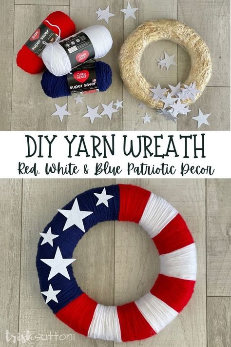 Forth Of July Crafts For Adults, Diy Red White And Blue Wreaths, Diy Memorial Day Wreath, 4 Of July Wreath, Veterans Day Crafts For Adults, Memorial Day Wreaths Diy Front Doors, July 4th Diy Decor, Diy July 4th Wreath, Memorial Day Crafts For Seniors