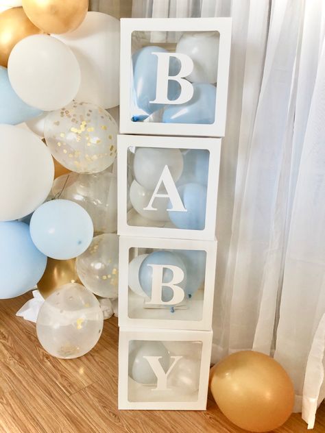 Baby Shower Blocks, Sprinkle Ideas, Girl Shower Decorations, Clear Balloon, Baby Blocks Baby Shower, Baby Bash, Shower Box, Moon Baby Shower, Clear Balloons