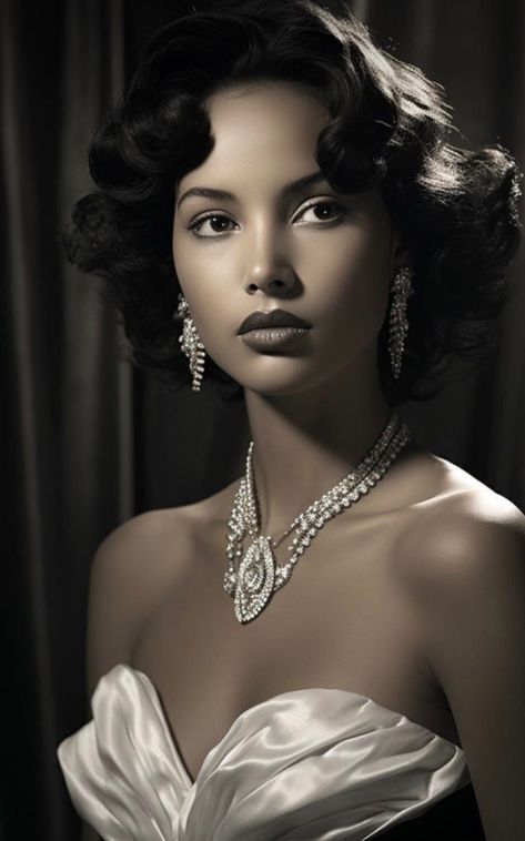 Vintage Models 1950s, Regal Portrait Photography, Helen Williams Model, Old Hollywood Aesthetic Black Women, Black Woman Beauty Aesthetic, Vintage Looks For Women, Classic Hollywood Actresses, Vintage Black Glamour Aesthetic, Michaela Htgawm