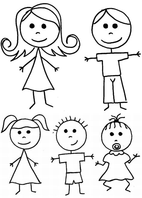 How To Draw Cute Stick Figures, Printable People Figures, How To Draw Stick People, Family Stick Figures, Figure Template, Drawing Family, Stick Drawings, People Coloring Pages, Stick Family