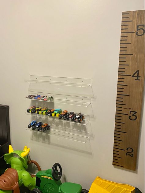 Monster Jam Storage Ideas, Monster Jam Theme Bedroom, Monster Jam Boys Bedroom, Hot Wheels Monster Truck Storage, Kids Monster Truck Room, Monster Truck Toy Storage, Monster Truck Shelves, Monster Jam Truck Storage, Toy Truck Organization